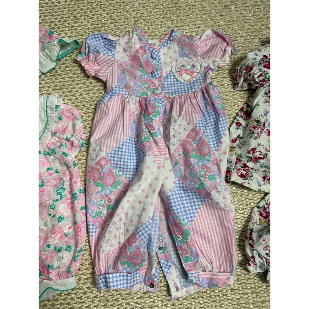 Vintage Baby Girl Floral Patchwork Romper Jumpsuit Bundle 6-9 Cottagecore 90's - Picture 4 of 11